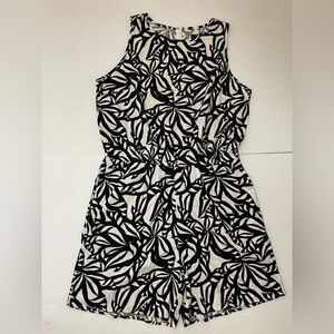 J Jason Wu Blck White Floral linen Blend Romper Size L
